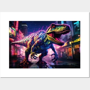 Neon T-Rex Rampage: Urban Adventure Posters and Art